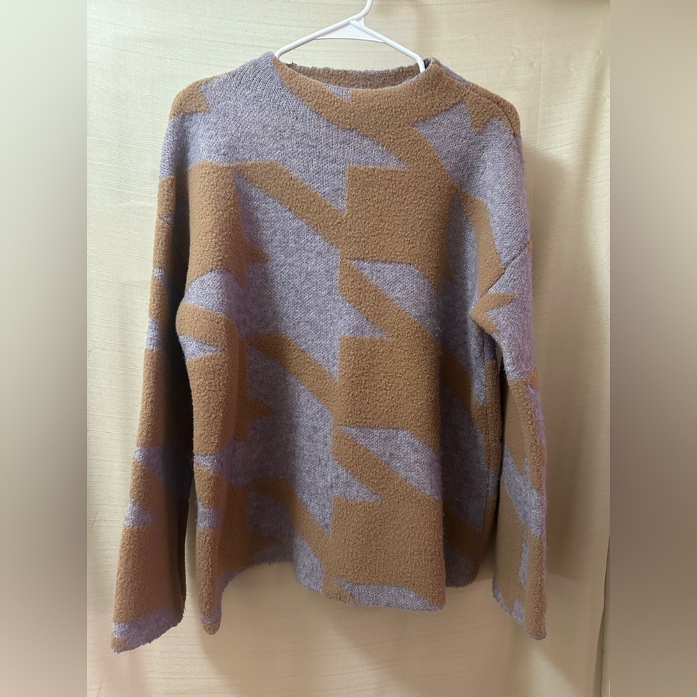 Ann Taylor Abstract Houndstooth Knit Fuzzy Sweater Size Small Neutral Purple